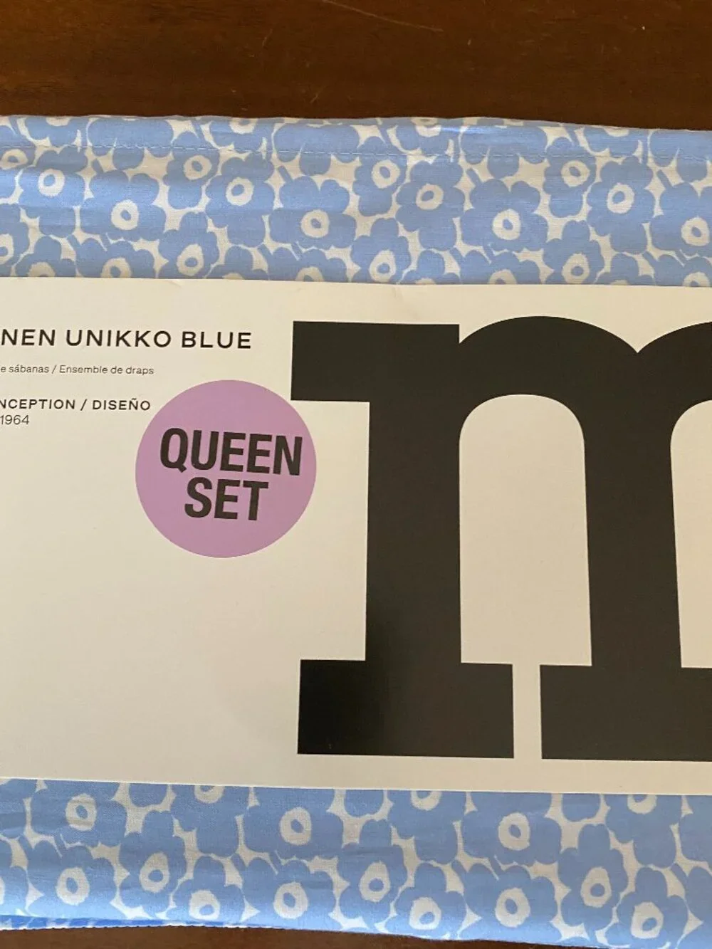 Marimekko Pikkuinen Unikko Blue Queen Sheet Set 100% Cotton NWT - Picture 1 of 3
